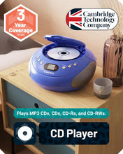 Load image into Gallery viewer, 𝗣𝗢𝗥𝗧𝗔𝗕𝗟𝗘 𝗕𝗟𝗨𝗘𝗧𝗢𝗢𝗧𝗛 𝗖𝗗 𝗕𝗢𝗢𝗠𝗕𝗢𝗫 with FM radio | CD, CD-R, CD-RW | 30 Presets | Easy Controls, LED Display, Headphone Jack | OAKCASTLE CD250 (Blue)
