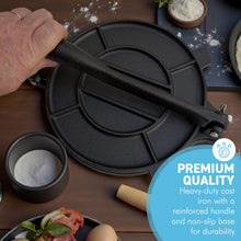 Load image into Gallery viewer, Premium 8" 𝗖𝗔𝗦𝗧 𝗜𝗥𝗢𝗡 𝗧𝗢𝗥𝗧𝗜𝗟𝗟𝗔 𝗣𝗥𝗘𝗦𝗦 – Heavy Duty Roti Maker, Taco &amp; Quesadilla Press, Manual Dough Press, Non-Stick, Durable Kitchen Tool
