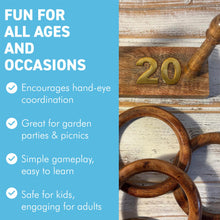 Load image into Gallery viewer, 𝗟𝗨𝗫𝗨𝗥𝗬 𝗦𝗢𝗟𝗜𝗗 𝗪𝗢𝗢𝗗 𝗤𝗨𝗢𝗜𝗧𝗦 𝗚𝗔𝗠𝗘 Set 5 Rings 30cm – Family Fun Hoopla Game
