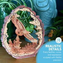 Load image into Gallery viewer, 𝗙𝗟𝗬𝗜𝗡𝗚 𝗘𝗔𝗚𝗟𝗘 𝗦𝗖𝗨𝗟𝗣𝗧𝗨𝗥𝗘, Resin Wood Effect Bird of Prey Figurine, Decorative Wildlife Ornament for Home &amp; Office
