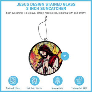 3-Inch Stained Glass Suncatcher with Jesus Design - Decorative Hanging Art for Windows or Gifts