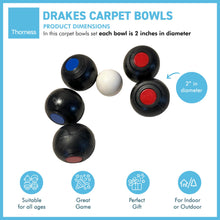 Load image into Gallery viewer, DRAKES CARPET BOWLS | Indoor bowls set | Bowls game for adults and children | CARPET BOWLS GIFT | French boules set | Each bowl is 2 inches in diameter.
