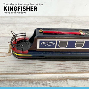 Detailed 20 cm long WOODEN KINGFISHER MODEL CANAL NARROWBOAT BARGE MODEL