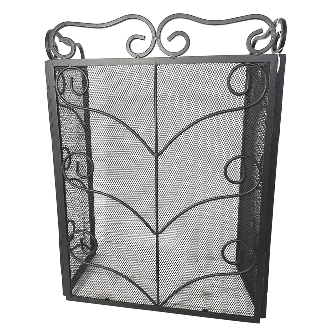 Black Metal foldable 3-panel fireplace surround screen 58cm high with mesh netting | Spark Guard | Fire guard | decorative pattern | Indoor or outdoor use | for open fires, log burners, stoves