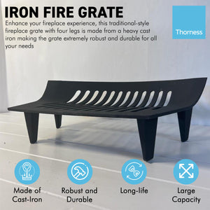 Heavy Duty 16 Inch Grate | Conventional Large Cast Iron Sturdy Fireplace Accessory Fire Coal Log Grate, Metal Black for 16-Inch Grate | Iron Fire Grate for 16-Inch fireback