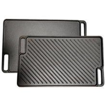 Load image into Gallery viewer, 𝗗𝗢𝗨𝗕𝗟𝗘-𝗦𝗜𝗗𝗘𝗗 𝗖𝗔𝗦𝗧 𝗜𝗥𝗢𝗡 𝗚𝗥𝗜𝗗𝗗𝗟𝗘 Pan 46x26cm, Reversible Non-Stick Grill Skillet for BBQ, Oven, Gas &amp; Electric Hob, Rectangular Pan with Handles
