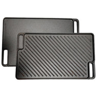 𝗗𝗢𝗨𝗕𝗟𝗘-𝗦𝗜𝗗𝗘𝗗 𝗖𝗔𝗦𝗧 𝗜𝗥𝗢𝗡 𝗚𝗥𝗜𝗗𝗗𝗟𝗘 Pan 46x26cm, Reversible Non-Stick Grill Skillet for BBQ, Oven, Gas & Electric Hob, Rectangular Pan with Handles