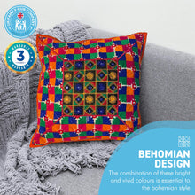 Load image into Gallery viewer, Boho cushion cover | 45cm x 45cm | Bright patchwork cushion | Indian cushion | Bedroom decor | Home accessories | Colourful cushion cover
