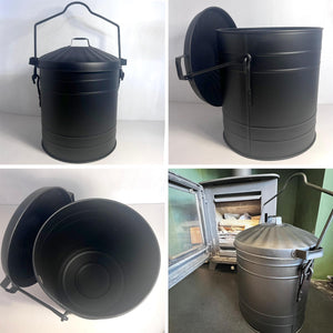 Ash Bucket with Lid in Matt Black, Fireplace Accessory