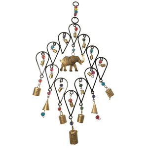 Elephant Windchime with 19 bells and brightly coloured beads, Home and Garden Ornament