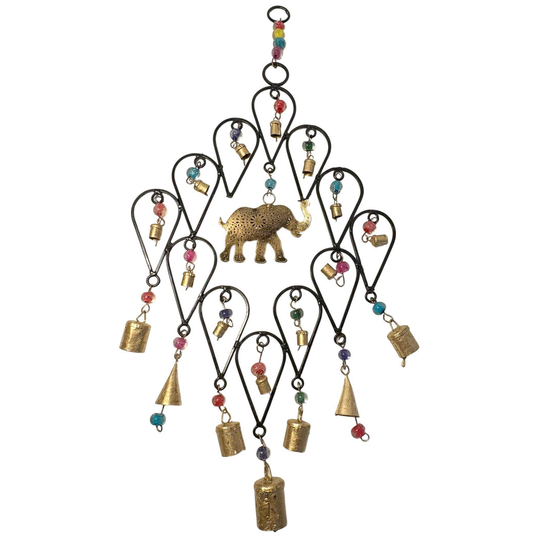 Elephant Windchime with 19 bells and brightly coloured beads, Home and Garden Ornament