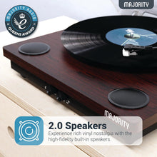 Load image into Gallery viewer, Majority Moto REFURBISHED VINYL RECORD PLAYER Turntable with Audio-Technica Cartridge + D50X BLUETOOTH HI-FI SPEAKERS – Black Complete Wireless Vinyl System with USB Recording &amp; Bluetooth 5.3
