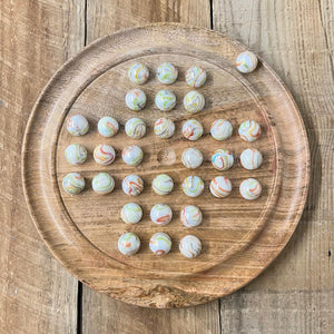 30cm Diameter MANGO WOOD SOLITAIRE BOARD GAME with PANAMERICAN GLASS MARBLES | |classic wooden solitaire game | strategy board game | family board game | games for one | board games