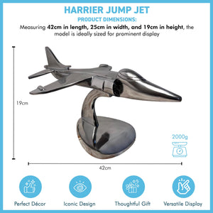Harrier Military Heritage Metal Model – Polished Aluminium Aviation Display Piece, 42cm x 25cm, Iconic Jump Jet Design for Home & Office Decor