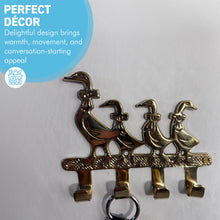 Load image into Gallery viewer, Ducks in a Row Wall Hooks, Decorative Brass Key Holder for Entryway, Kitchen, Hallway, or Stylish Home Decor
