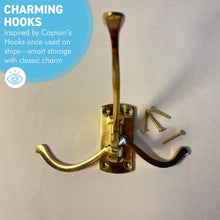 Load image into Gallery viewer, Polished Brass 𝟯-𝗣𝗥𝗢𝗡𝗚 𝗦𝗪𝗜𝗩𝗘𝗟 𝗖𝗢𝗔𝗧 𝗛𝗢𝗢𝗞,  Folding Wall Mount Hanger with Screws Included
