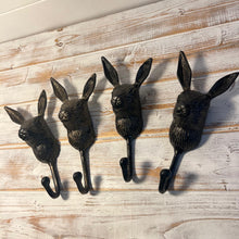 Load image into Gallery viewer, Set of Four Sturdy Wall-Mounted Cast Iron Rabbit Head Hook Hanger for Hats, Coats, Clothes - Ideal for Kitchen, Bathroom, Bedroom, Office
