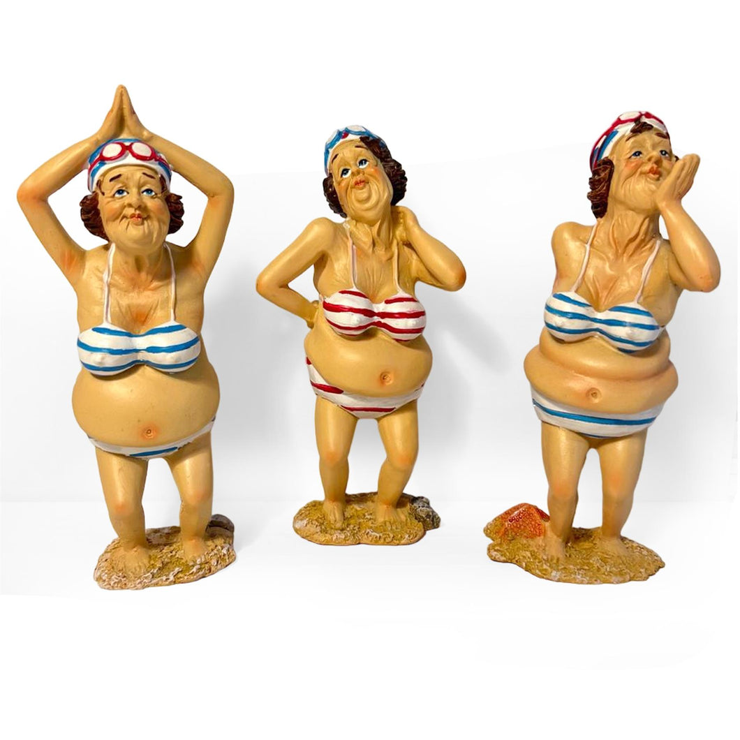 Set of 3 CUTE OLD DEARS resin FIGURINES | Seaside ornament | bathroom ornaments | beach figurine | 15cm (H) | Swimmer | Old Deer | Timeless Treasures