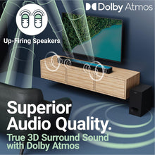 Load image into Gallery viewer, Majority Sierra 2.1.2 Dolby Atmos SOUNDBAR | WIRELESS SUBWOOFER I 400W Powerful Surround Sound | Home Theatre 3D Audio with Up-Firing Atmos Speakers | HDMI ARC, HDMI, Bluetooth, USB &amp; AUX Playback
