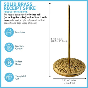 Solid Brass Receipt Spike Holder Vintage Bill Fork Paper Memo Organizer Retro