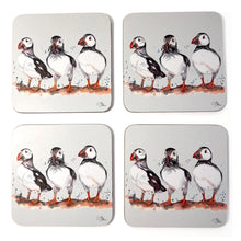 Load image into Gallery viewer, Set of 4 x Cork Coasters with Watercolour Design of Puffins, Wildlife Coaster
