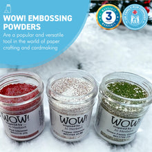 Load image into Gallery viewer, 3 x Wow! Embossing Powders 15ml | RED GLIMMER, COPPER GLIMMER &amp; GREEN FIELDS regular| Free your creativity and give your embossing sparkle

