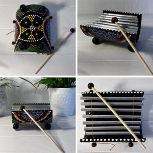 Traditional Chime Xylophone with Aboriginal style decoration, Handcrafted Percussion Instrument with beater