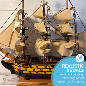 Wooden HMS Victory detailed model | Sailing gift | Wooden ships | Model battle ships | Sturdy construction | Cotton sails and rigging |  42cm (L) x 41cm (H)
