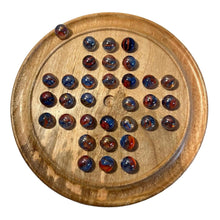 Load image into Gallery viewer, 30cm Diameter WOODEN SOLITAIRE BOARD GAME with FUNFAIR GLASS MARBLES | classic wooden solitaire game | strategy board game | family board game | games for one | board games
