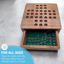 Load image into Gallery viewer, Wooden Solitaire with Drawer for Storing Marbles | Travel Games | Strategic &amp; Traditional Games | Perfect for Adults &amp; Family Fun
