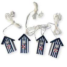 Load image into Gallery viewer, Set of 4 Dark Blue beach hut light pulls | Nautical Theme Wooden Beach Hut Cord Pull Light Pulls
