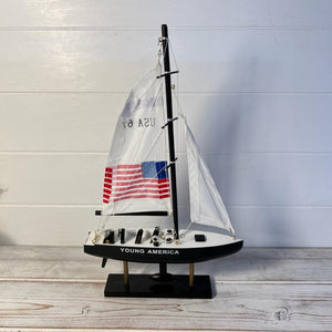 YOUNG AMERICA AMERICAS CUP MODEL YACHT | Sailing | Yacht | Boats | Models | Sailing Nautical Gift | Sailing Ornaments | Yacht on Stand | 33cm (H) x 21cm (L) x 4cm (W)