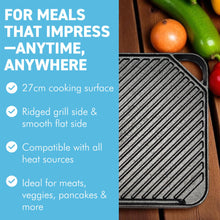 Load image into Gallery viewer, 𝗥𝗘𝗩𝗘𝗥𝗦𝗜𝗕𝗟𝗘 𝟮𝟳𝗖𝗠 𝗖𝗔𝗦𝗧 𝗜𝗥𝗢𝗡 𝗚𝗥𝗜𝗟𝗟 &amp; 𝗚𝗥𝗜𝗗𝗗𝗟𝗘 𝗣𝗔𝗡 Double-Sided Non-Stick Oven Stovetop BBQ Pan
