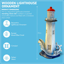 Load image into Gallery viewer, The 22cm Painted Lighthouse – Wood-Effect Finish with a Ship’s Wheel
