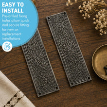 Load image into Gallery viewer, Set of 2 Ornate Inca Design Cast Iron Push Plates – Antique Style Decorative Door Hardware

