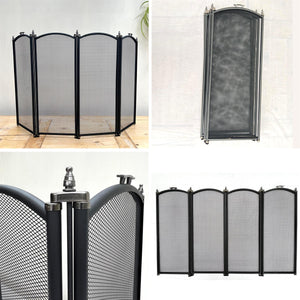 Folding 4-Panel Mesh Fire Guard Screen - Durable Fireplace Safety Protector