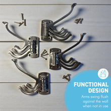 Load image into Gallery viewer, Set of four  Aluminium Triple 𝗦𝗪𝗜𝗩𝗘𝗟 𝗖𝗢𝗔𝗧 𝗛𝗢𝗢𝗞𝗦 3-Prong Wall Mounted Hanger for Towels Robes Bags Jackets Bathroom Entryway
