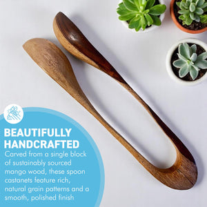 Handcrafted Mango Wood Spoon Castanets – Wooden Percussion Instrument – One-Piece Carved Spoon Clappers for Folk & World Music
