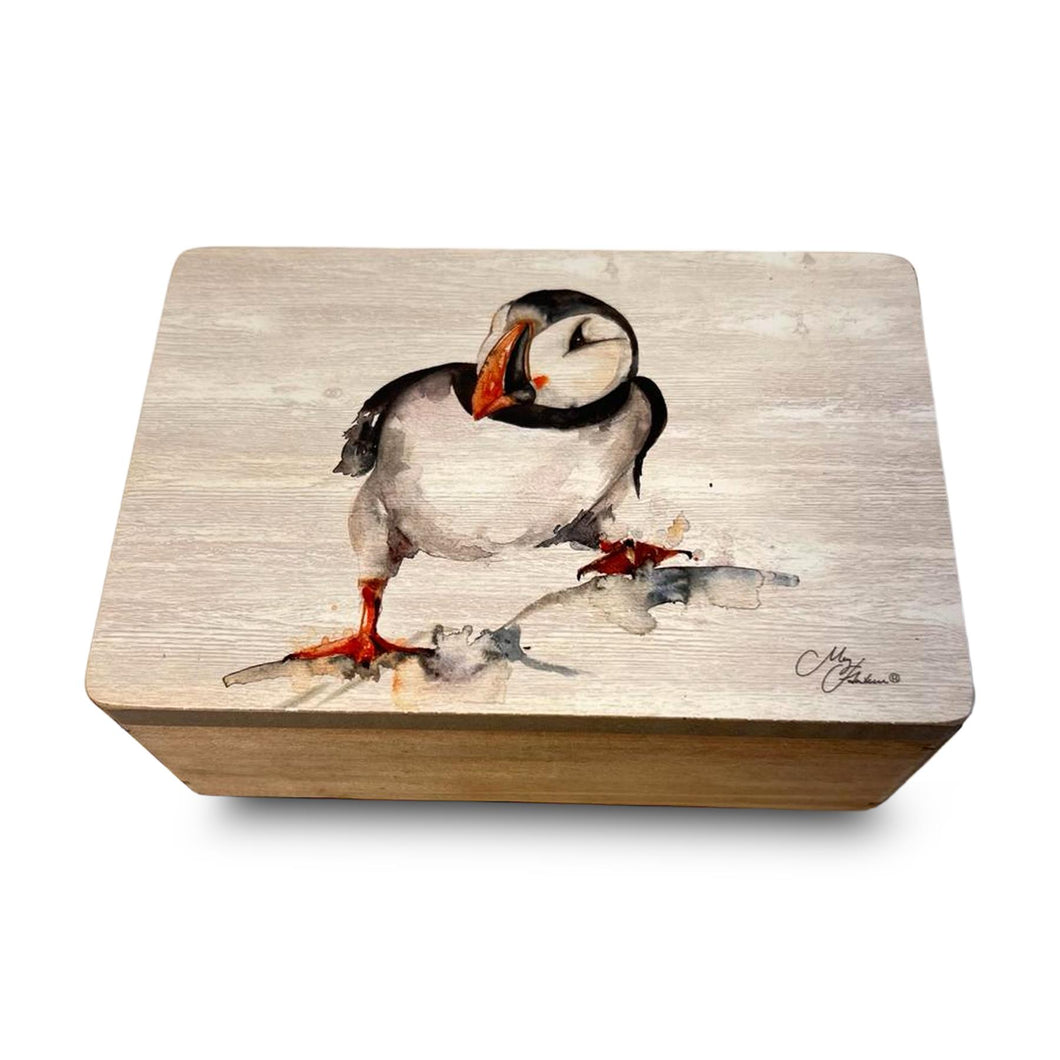 Wooden Curious Puffin Keepsake Box | Jewellery box | Trinket Box | Memory Box | Keepsake and Wooden Gift Boxes | Wedding Gifts | Storage for Women and men | keepsake boxes with lids