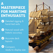 Load image into Gallery viewer, Wooden HMS Victory detailed model | Sailing gift | Wooden ships | Model battle ships | Sturdy construction | Cotton sails and rigging |  42cm (L) x 41cm (H)
