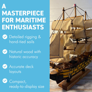 Wooden HMS Victory detailed model | Sailing gift | Wooden ships | Model battle ships | Sturdy construction | Cotton sails and rigging |  42cm (L) x 41cm (H)