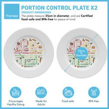 Load image into Gallery viewer, Pair of Colourful melamine PORTION CONTROL PLATE for Adults to Encourage Healthy Eating, Melamine Diet Plate Visually Divided for Slimming and Weight Loss | 100% Certified Food-Safe &amp; BPA-Free Melamine
