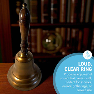 𝗘𝗫𝗧𝗥𝗔 𝗟𝗔𝗥𝗚𝗘 𝟰𝟱𝗖𝗠 𝗔𝗟𝗨𝗠𝗜𝗡𝗜𝗨𝗠 𝗦𝗖𝗛𝗢𝗢𝗟 𝗕𝗘𝗟𝗟 with Wooden Handle – Antique Brass Finish School & Service Bell