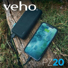 Load image into Gallery viewer, Veho Pebble PZ-20 20,000mAh 𝗥𝗨𝗚𝗚𝗘𝗗 𝗙𝗔𝗦𝗧 𝗖𝗛𝗔𝗥𝗚𝗘 𝗣𝗢𝗪𝗘𝗥 𝗕𝗔𝗡𝗞 20W USB-C Charging, Splash Resistant, Compatible with iPhone 14/13/12, Samsung, iPad &amp; More
