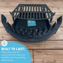 Load image into Gallery viewer, 18" Solid Cast IRON FIREPLACE GRATE SET – Castle Front Design with Ash Pan &amp; Steel Log Tongs for Traditional Home Fireplaces
