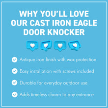 Load image into Gallery viewer, Eagle DOOR KNOCKER Cast Iron 90x120mm Front Door Architectural Hardware Antique Iron Victorian Style
