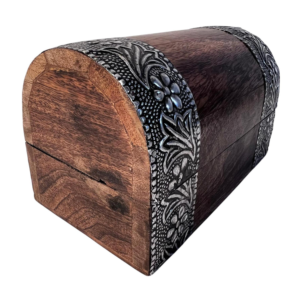 Mango Wood Treasure Box with floral embossed design, ideal for jewellery & trinkets