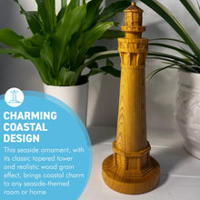 Load image into Gallery viewer, Wood Effect Lighthouse Ornament – 23cm Tall Lighthouse for Coastal Decor
