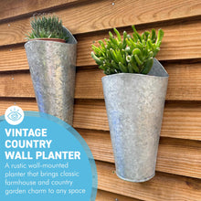 Load image into Gallery viewer, The Country Wall Planters – A Set of Two Vintage Style Galvanised Metal Hanging Baskets
