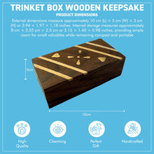 Load image into Gallery viewer, Rosewood Floral Heart Inlaid Trinket Box, Handmade Wooden Keepsake Box with Brass &amp; Mango Wood Inlay, Jewellery Storage Box for Rings, Earrings, Cufflinks &amp; Small Treasures, 10 x 5 x 3 cm
